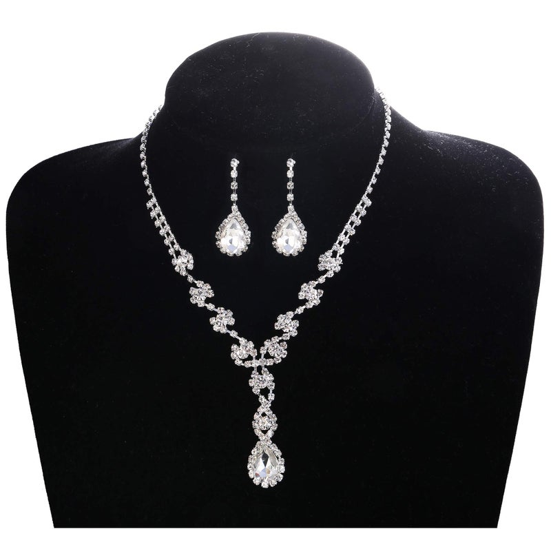 LOYALLOOK Women's Rhinestone Teardrop Necklace Bracelets and Dangle Earrings Jewerry Sets for Proms Weddings - Image 2